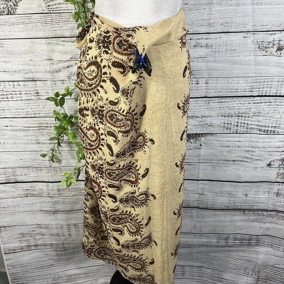 Anne Klein Skirt size 12 Burgundy Brown Silk Paisley Long Faux Wrap Scarf Modest - Picture 14 of 15